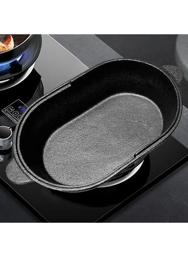 Black Cast Iron Reversible Grill Pan 11X6 3in Oval Griddle For Indoor Outdoor Cooking - Image 5